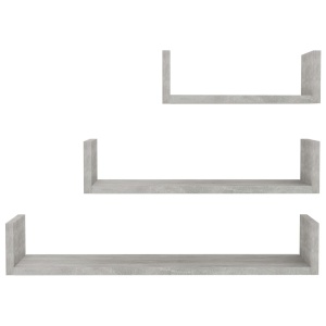 Raft expunere de perete, 3 buc., gri beton, PAL - Img 4