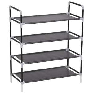 Raft incălțăminte cu 4 rafturi, Metal și textil nețesut, Negru