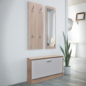 Raft incălțăminte Lemn Stejar Alb Set 3-in-1
