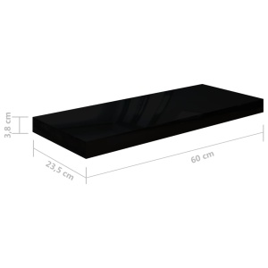 Raft perete suspendat, negru extralucios, 60x23,5x3,8 cm, MDF - Img 9
