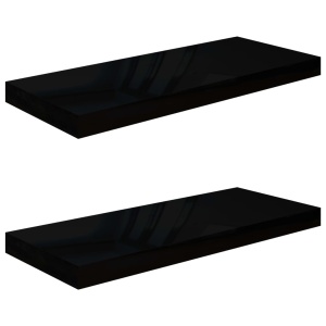 Rafturi de perete, 2 buc., negru extralucios 60x23,5x3,8 cm MDF - Img 2