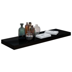 Rafturi de perete 2 buc., negru extralucios, 80x23,5x3,8 cm MDF - Img 3
