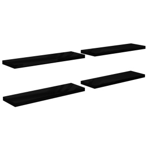 Rafturi de perete 4 buc. negru extralucios 120x23,5x3,8 cm MDF - Img 2