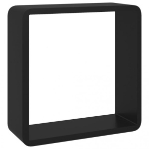 Rafturi de perete cub, 3 buc., negru, MDF - Img 6