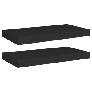 Rafturi de perete suspendate, 2 buc., negru, 50x23x3,8 cm, MDF - Img 2