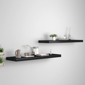 Rafturi de perete suspendate 2 buc., negru, 90x23,5x3,8 cm, MDF