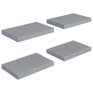 Rafturi de perete suspendate, 4 buc., gri, 40x23x3,8 cm, MDF - Img 2