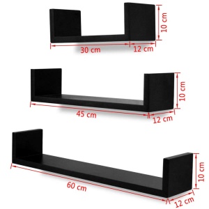 Rafturi U suspendate bibliotecă spațiu depozitare DVD din MDF, negru - Img 5
