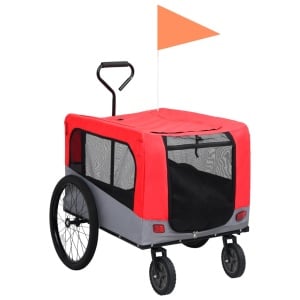 Remorcă bicicletă &amp; cărucior 2-in-1 pentru animale, roșu și gri