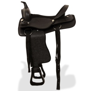 Șa Western, căpăstru &amp; pieptar, piele naturală, 15", negru - Img 8