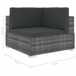 Scaun modular de colț, 1 buc., gri, poliratan, cu perne - Img 8
