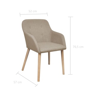 Scaune de bucătărie, 2 buc, bej, textil &amp; lemn de stejar masiv - Img 5