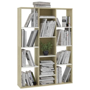 Separator cameră/Bibliotecă, alb și stejar, 100x24x140 cm, PAL - Img 4