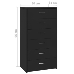 Servantă cu 6 sertare, negru, 50 x 34 x 96 cm, PAL - Img 5