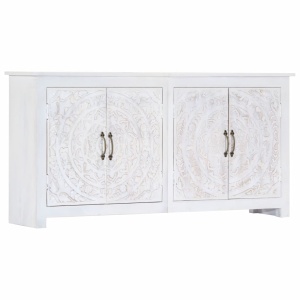 Servantă realizată manual, alb, 140x30x70 cm, lemn masiv acacia - Img 7