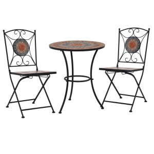 Set bistro mozaic, 3 piese, portocaliu/gri, placă ceramică