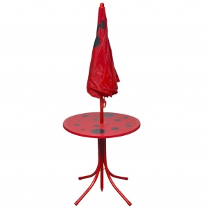 Set bistro pentru copii de grădină, cu umbrelă, 3 piese, roșu - Img 3