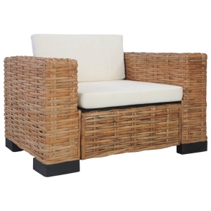 Set canapea cu perne, 2 piese, ratan natural - Img 3