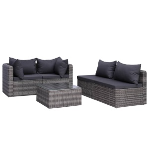 Set canapea de grădină cu perne, 5 piese, gri, poliratan - Img 3