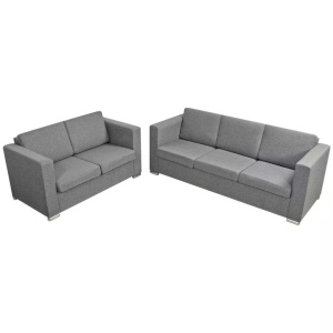 Set canapele, 2 piese, gri deschis, material textil - Img 2