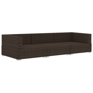 Set canapele de grădină cu perne, 3 piese, maro, poliratan - Img 3