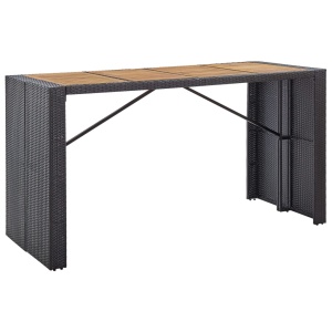 Set de bar exterior, 9 piese, negru, poliratan și lemn acacia - Img 3