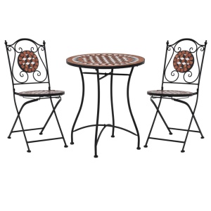 Set de bistro mozaic, 3 piese, cărămiziu, placă ceramică