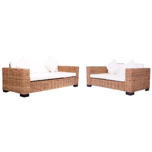 Set de canapele de grădină cu perne, 2 piese, ratan natural