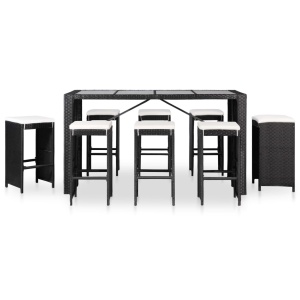 Set de masă și scaune de exterior, 9 piese, negru, poliratan - Img 3