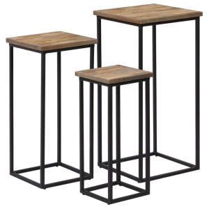 Set de mese pentru plante, 3 piese, lemn de tec reciclat