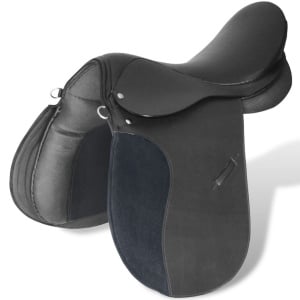 Set echitație 5-in-1 cu șa 44,5 cm din piele naturală Neagră - Img 8