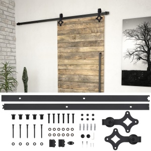 Set feronerie pentru uși glisante, negru, 200 cm, oțel