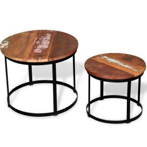 Set masă cafea, lemn reciclat, rotund, 40cm/50cm, două piese - Img 3
