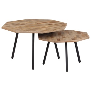 Set măsuțe de cafea, 2 piese, lemn de tec reciclat, hexagon - Img 10