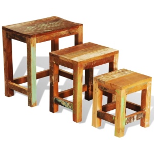 Set mese suprapuse, 3 piese, vintage, lemn reciclat - Img 6