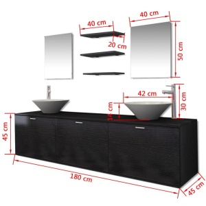 Set mobilier baie 10 piese cu chiuvete și robinete incluse, Negru - Img 10
