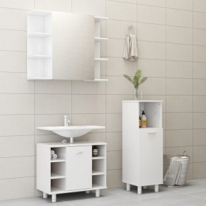 Set mobilier baie, 3 piese, alb extralucios, PAL