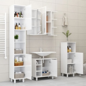 Set mobilier baie, 3 piese, alb extralucios, PAL - Img 4