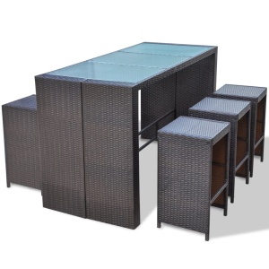 Set mobilier bar de grădină cu perne, 7 piese, maro, poliratan - Img 8