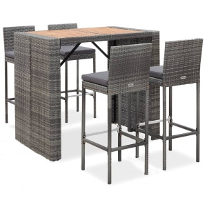 Set mobilier bar exterior, 5 piese, gri, poliratan, lemn acacia