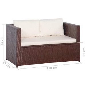 Set mobilier bistro cu perne, 3 piese, maro, poliratan - Img 6