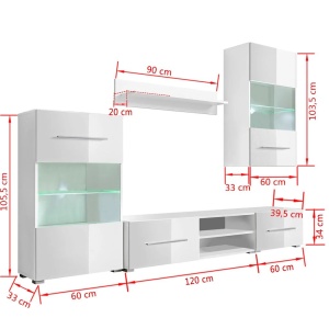 Set mobilier comodă TV de perete, 5 piese, iluminare LED, alb - Img 9