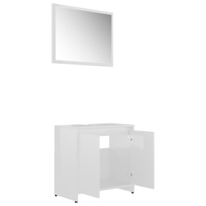 Set mobilier de baie, 3 piese, alb extralucios, PAL - Img 9