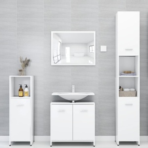 Set mobilier de baie, 3 piese, alb, PAL - Img 3