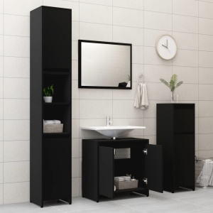 Set mobilier de baie, 3 piese, negru, PAL - Img 3