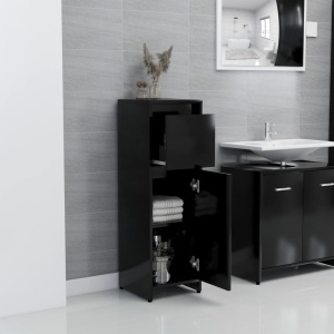 Set mobilier de baie, 3 piese, negru, PAL - Img 6