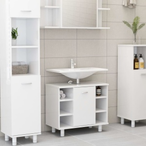 Set mobilier de baie, 4 piese, alb extralucios, PAL - Img 12
