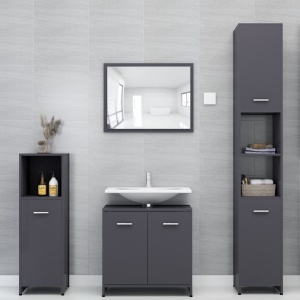 Set mobilier de baie, gri extralucios, PAL - Img 4