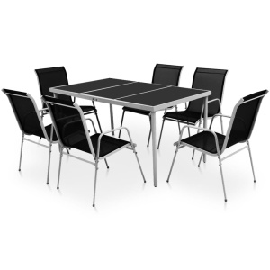 Set mobilier de exterior, 7 piese, negru, oțel