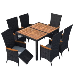 Set mobilier de exterior 7 piese negru poliratan lemn acacia - Img 2